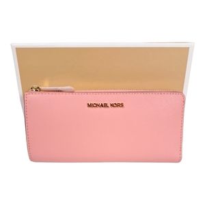 Michael Kors Wallet PrimeRose Jet Set Travel Large Three Qtr Zip Leather Pink NW
